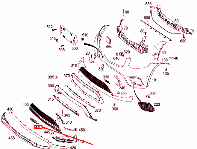 NEW MB GLC C253 FRONT BUMPER LEFT BOTTOM ORNAMENTAL MOLDING A2538856700 ORIGINAL