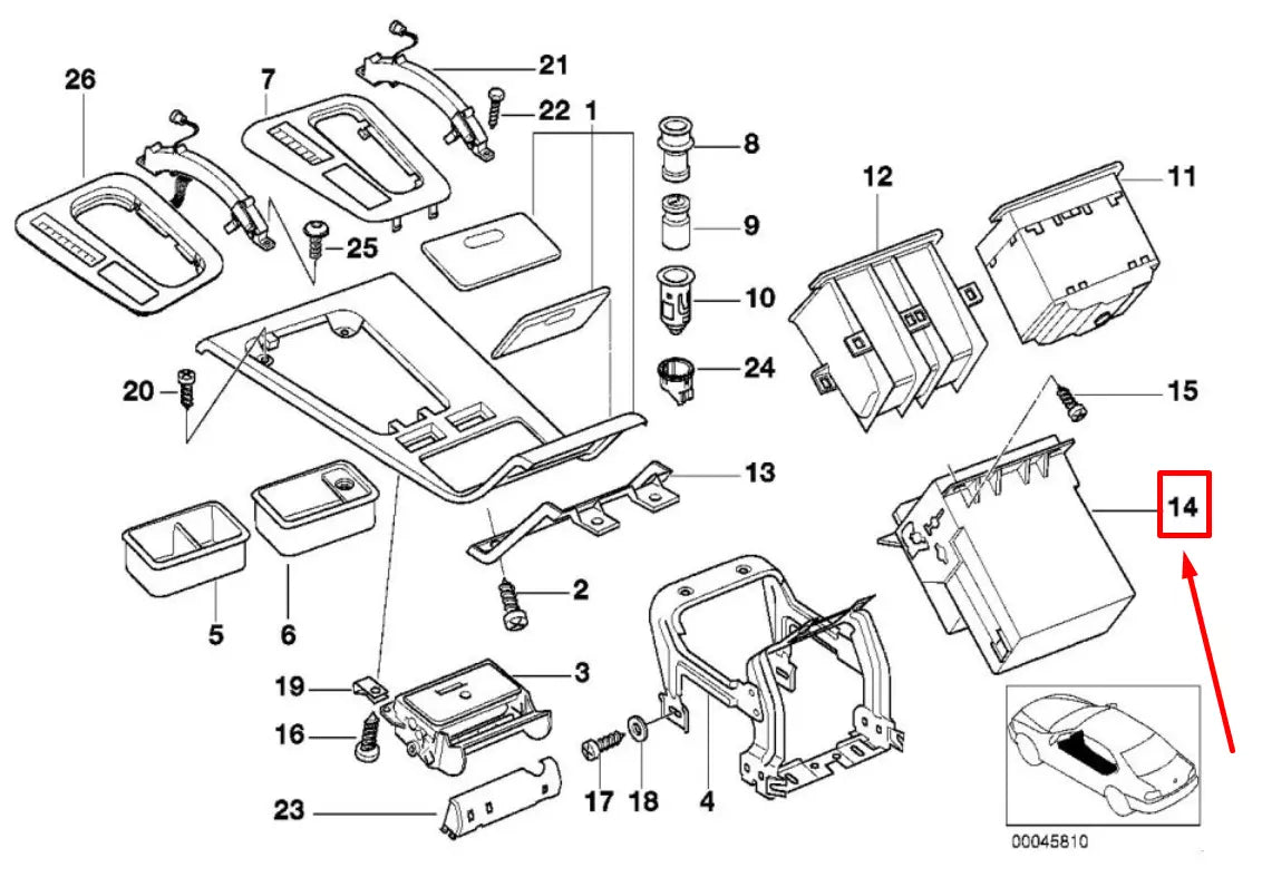 NEW BMW 7 E38 REAR CENTER CONSOLE INSERT 8150395 51168150395 ORIGINAL