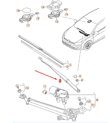 NEW VOLKSWAGEN GOLF MK7 FRONT RIGHT AERO WIPER ARM LHD 5GM955410 ORIGINAL