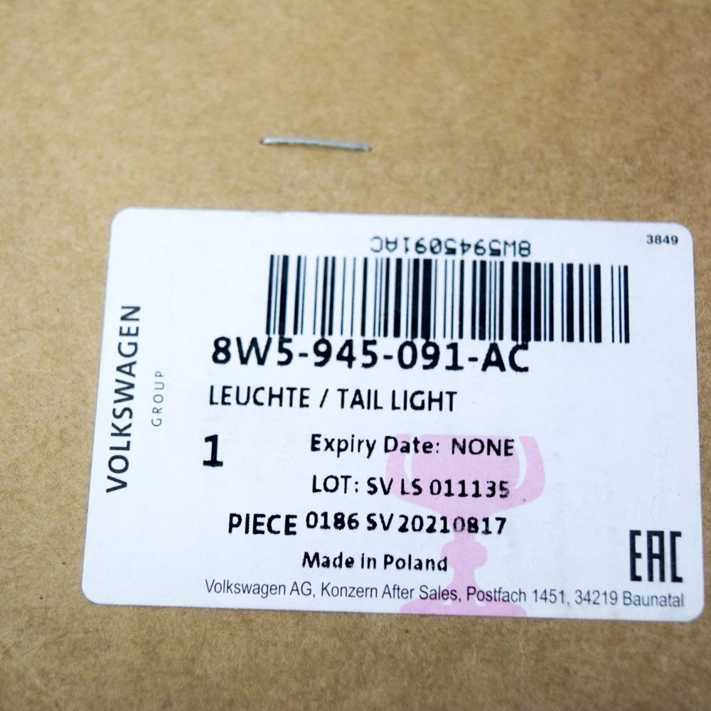 NEW AUDI A4 B9 SALOON REAR LEFT TAILLIGHT 8W5945091AC 2020 ORIGINAL