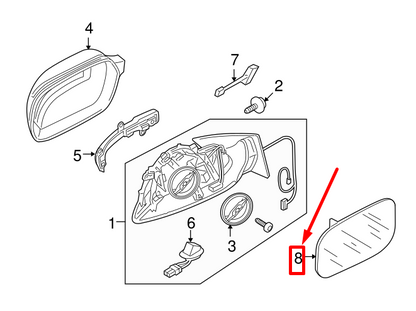 NEW AUDI Q7 4L FRONT LEFT DOOR MIRROR GLASS 8R0857535F ORIGINAL