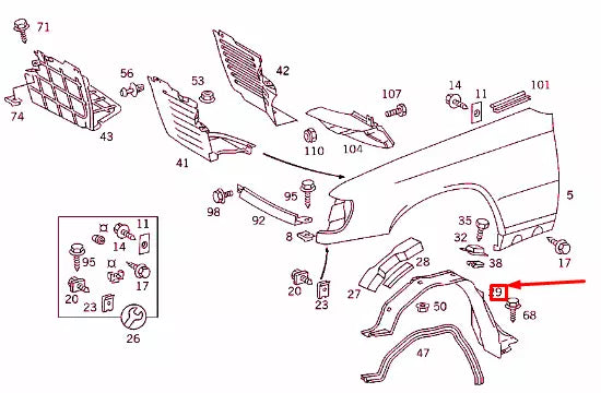 NEW MERCEDES-BENZ E W124 LEFT FRONT FENDER PARTITION PANEL A1248840935 ORIGINAL