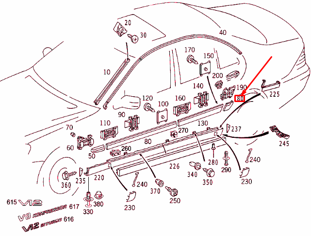 new mercedes-benz s w220 rear left fender strip a22069003629999 original