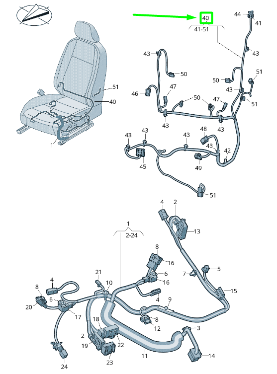 NEW VOLKSWAGEN ARTEON 3H7 FRONT SEAT BACKREST CABLE HARNESS 3G8971369T ORIGINAL