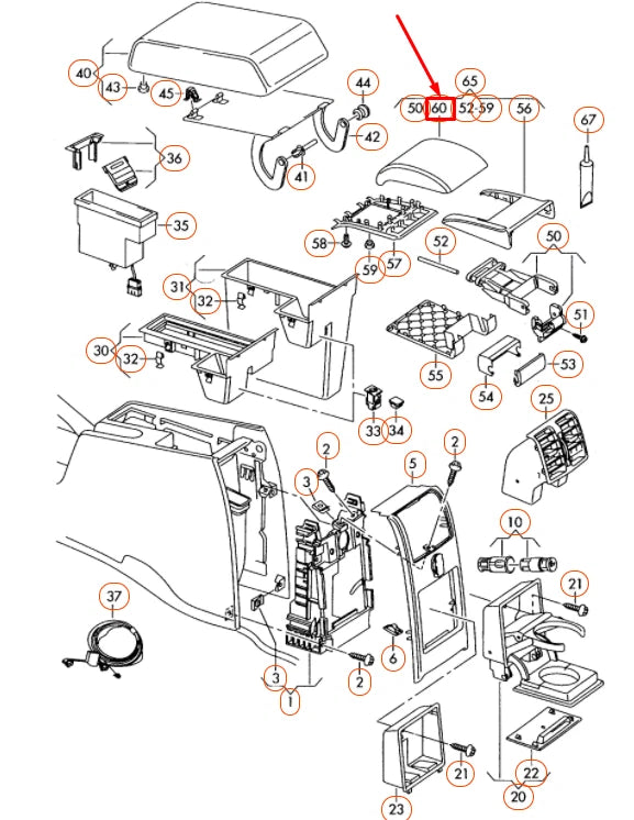 NEW VW CADDY 2K ARMREST UPPER PART 1T0864245BDNS ORIGINAL