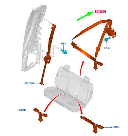 new ford ranger t6 mk1 rear middle seatbelt jb3b-26611b64-da3yyw 2545925