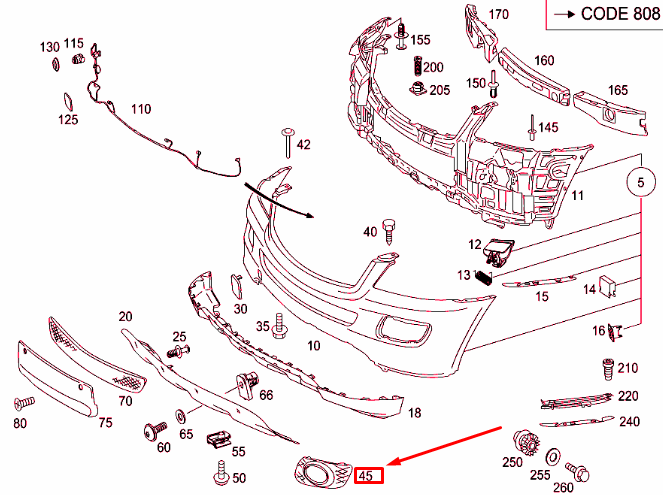 NEW MERCEDES-BENZ ML W164 FRONT RIGHT FOG LIGHT GRILLE A1648853823 ORIGINAL