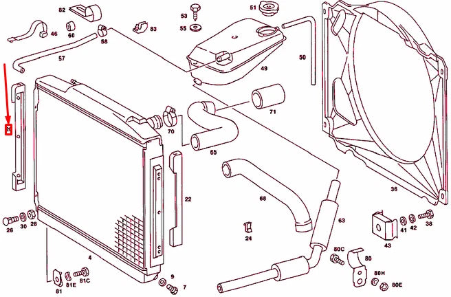 NEW MERCEDES-BENZ S W116 RADIATOR RIGHT RUBBER MOUNTING A1075040012 ORIGINAL