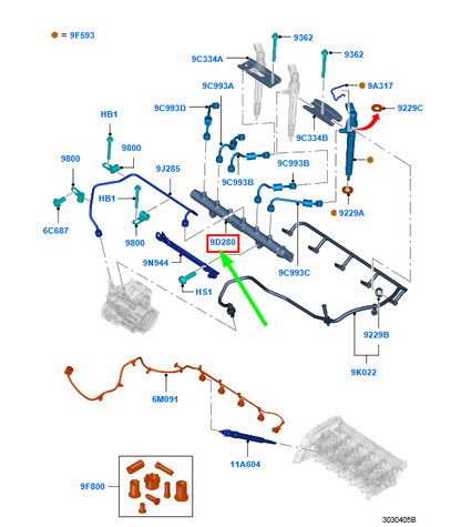 new ford ranger t6 mk1 fuel supply manifold bk3q-9d280-ac 1767641 original