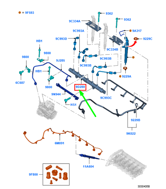 new ford ranger t6 mk1 fuel supply manifold bk3q-9d280-ac 1767641 original