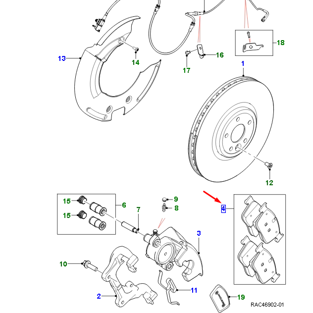 new jaguar xe x760 brake pads front t2h53854 original