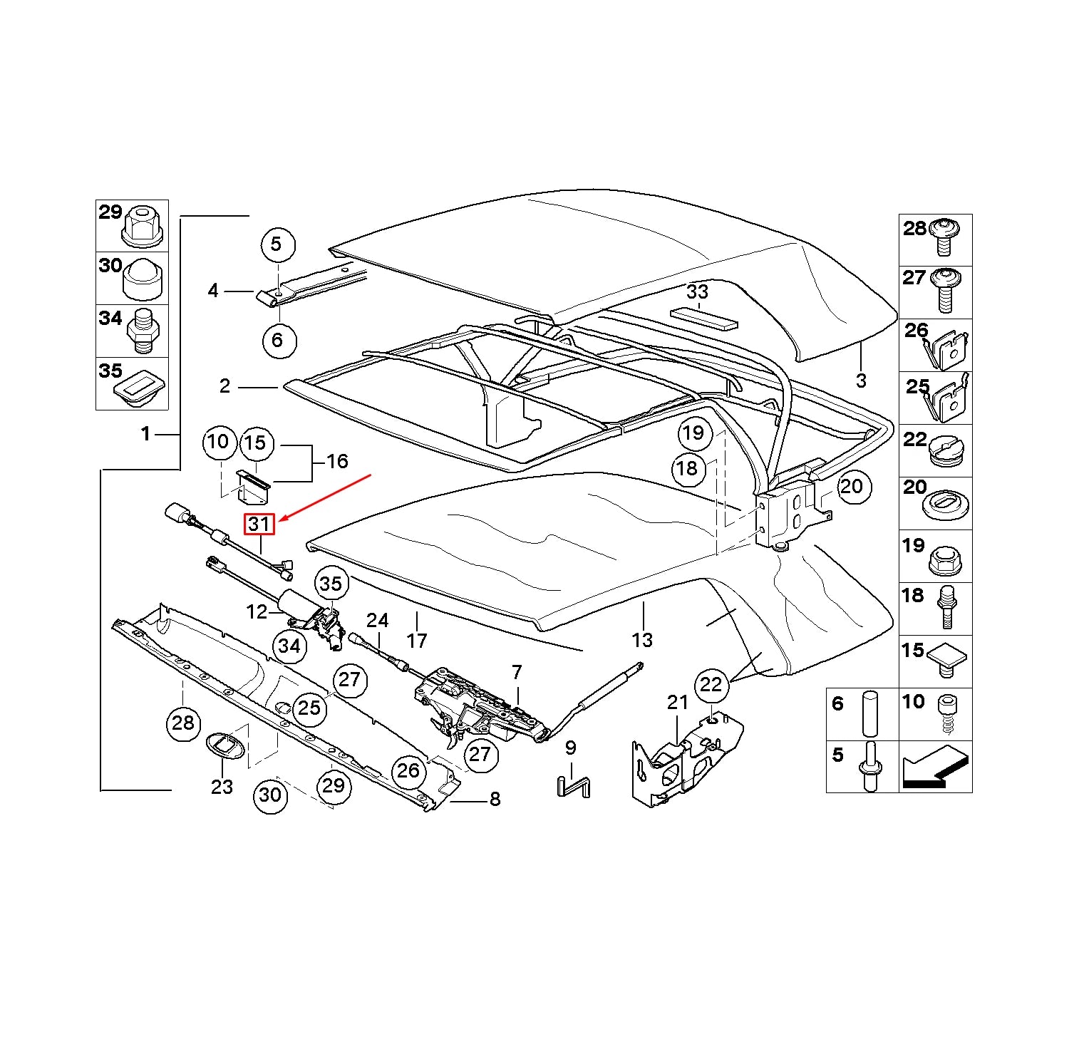 NEW BMW 3 E46 CONVERTIBLE TOP MICROSWITCH 54348263825 ORIGINAL