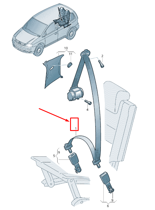 new vw touran 5t rear right seatbelt 5ta857812raa original