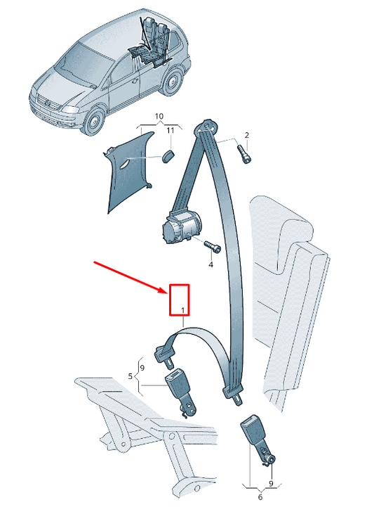 new vw touran 5t rear right seatbelt 5ta857812raa original