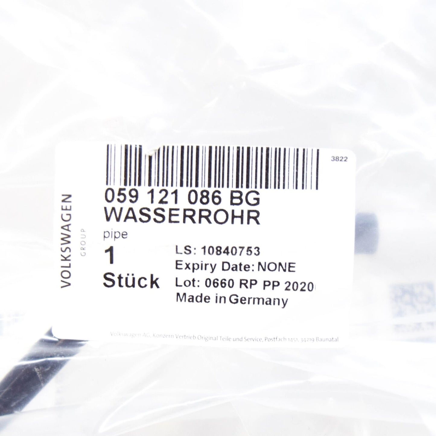 NEW AUDI Q7 4M COOLANT PIPE HOSE CENTER 059121086BG ORIGINAL