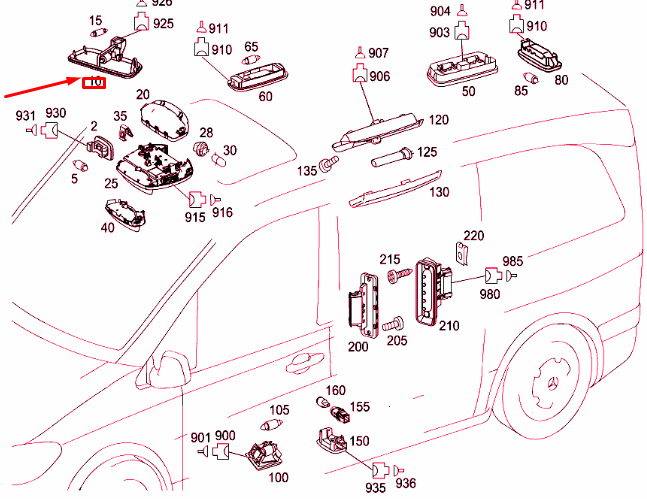 NEW MB VITO W639 FRONT CENTRAL ROOF INTERIOR LIGHT A9738200201 ORIGINAL
