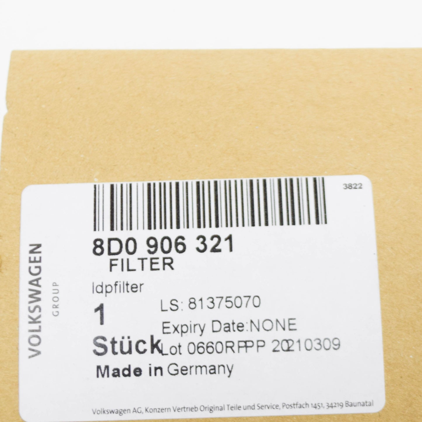 NEW AUDI A4 B6 EMISSION SYSTEM VAPOR CANISTER FILTER 8D0906321 ORIGINAL