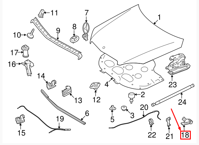 NEW MERCEDES-BENZ S-CLASS W221 HOOD RELEASE CABLE HANDLE A124880032064 ORIGINAL
