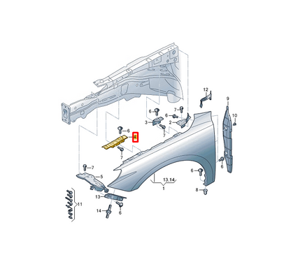 NEW AUDI A1 SPORTBACK GBA FRONT RIGHT FENDER HOLDER 82A821432 ORIGINAL