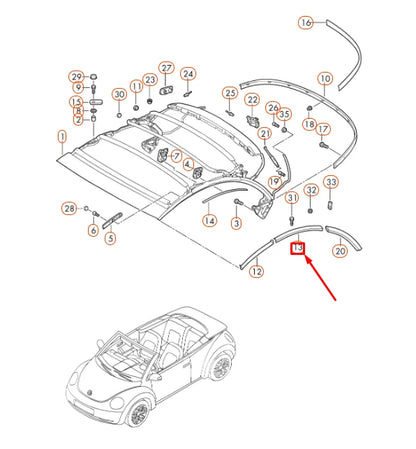 NEW VW BEETLE CONVERTIBLE 1Y TOP FRAME CENTER RIGHT SEAL 1Y0871362B ORIGINAL