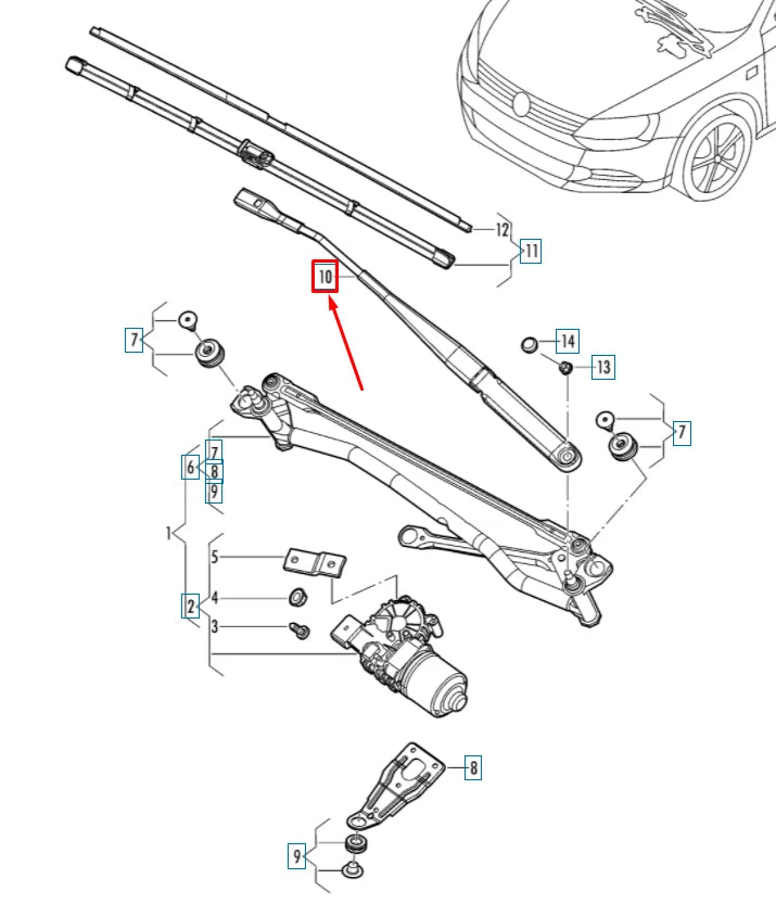 NEW VOLKSWAGEN JETTA MK6 FRONT RIGHT WINDSHIELD WIPER ARM LHD 5C7955410B