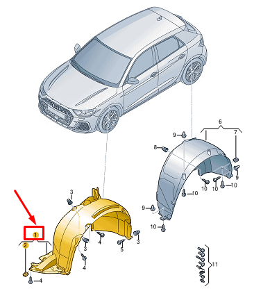 new audi a1 gb front left arch liner 82a809957ae original