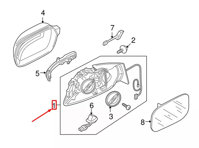 NEW AUDI Q5 8R FRONT LEFT DOOR MIRROR HOUSING 8R1857409L01C ORIGINAL