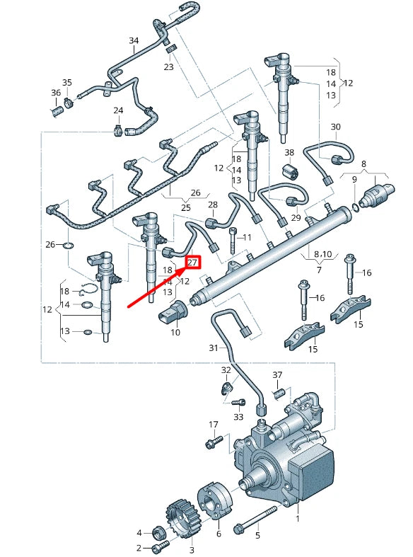 NEW VOLKSWAGEN CADDY 2K MK3 HIGH PRESSURE PIPE 03L130301AM