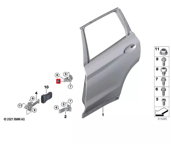 NEW BMW X3 G01 M F97 REAR LEFT DOOR HINGE 41007495991 ORIGINAL