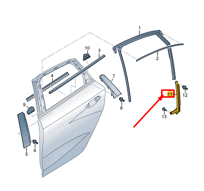 new audi a3 sportback 8y rear left side window guide rail 8y0839067 original