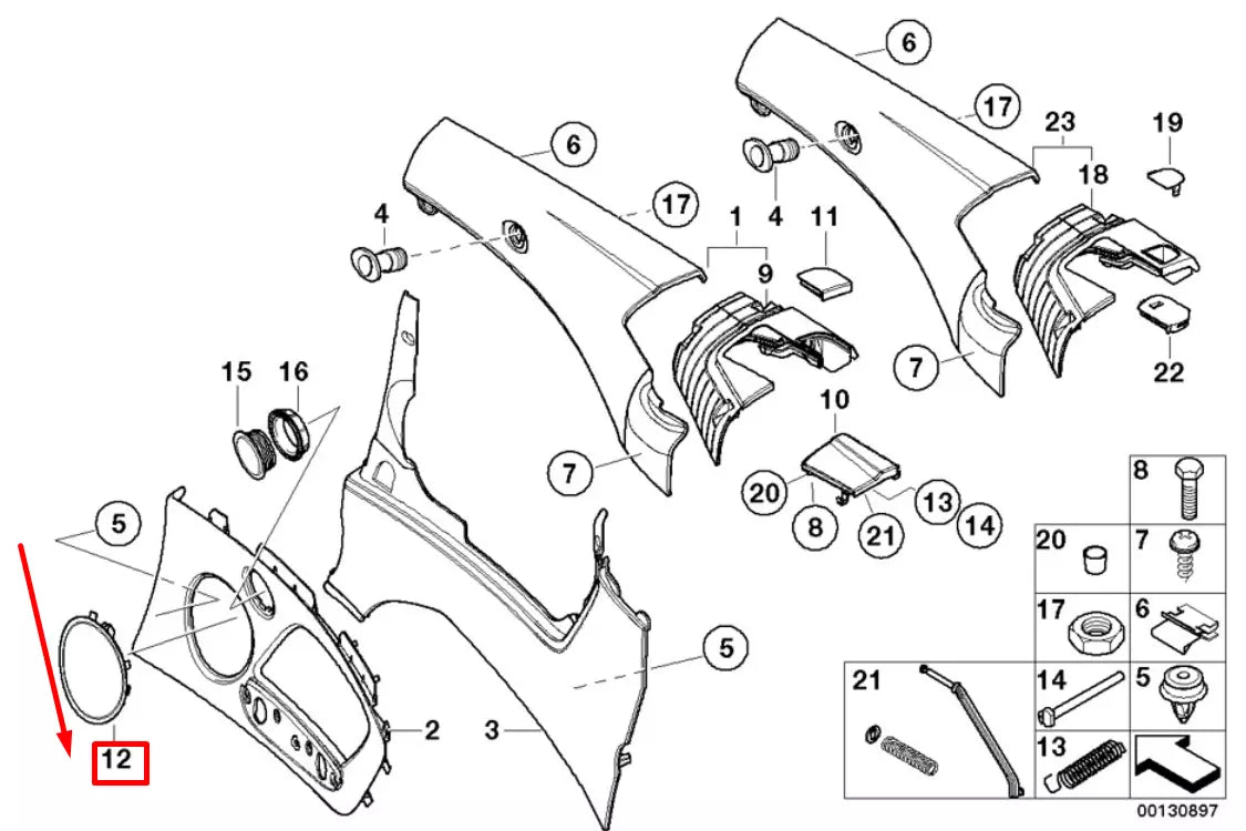 NEW BMW 3 CABRIO E46 REAR LEFT LOUDSPEAKER COVER 51438252563 8252563 ORIGINAL