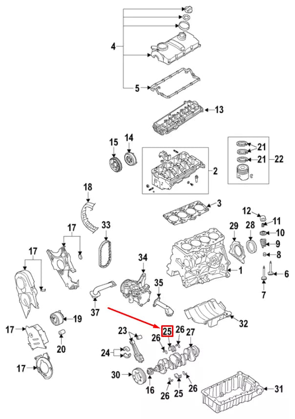 NEW AUDI A4 AVANT B7 UPPER CRANKSHAFT BEARING 038105561AM007 ORIGINAL