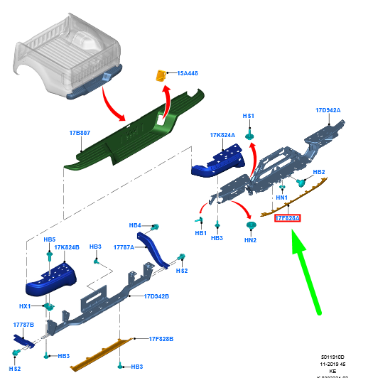 new ford ranger t6 mk1 rear bumper extension trim 2397782 jb3b-17b891-de