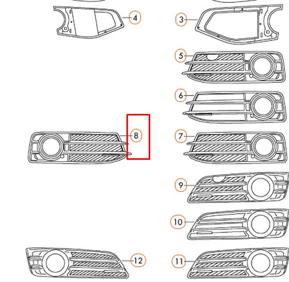 NEW AUDI A3 S3 8P FRONT RIGHT FOG LIGHT GRILLE 8P0807682FZDE