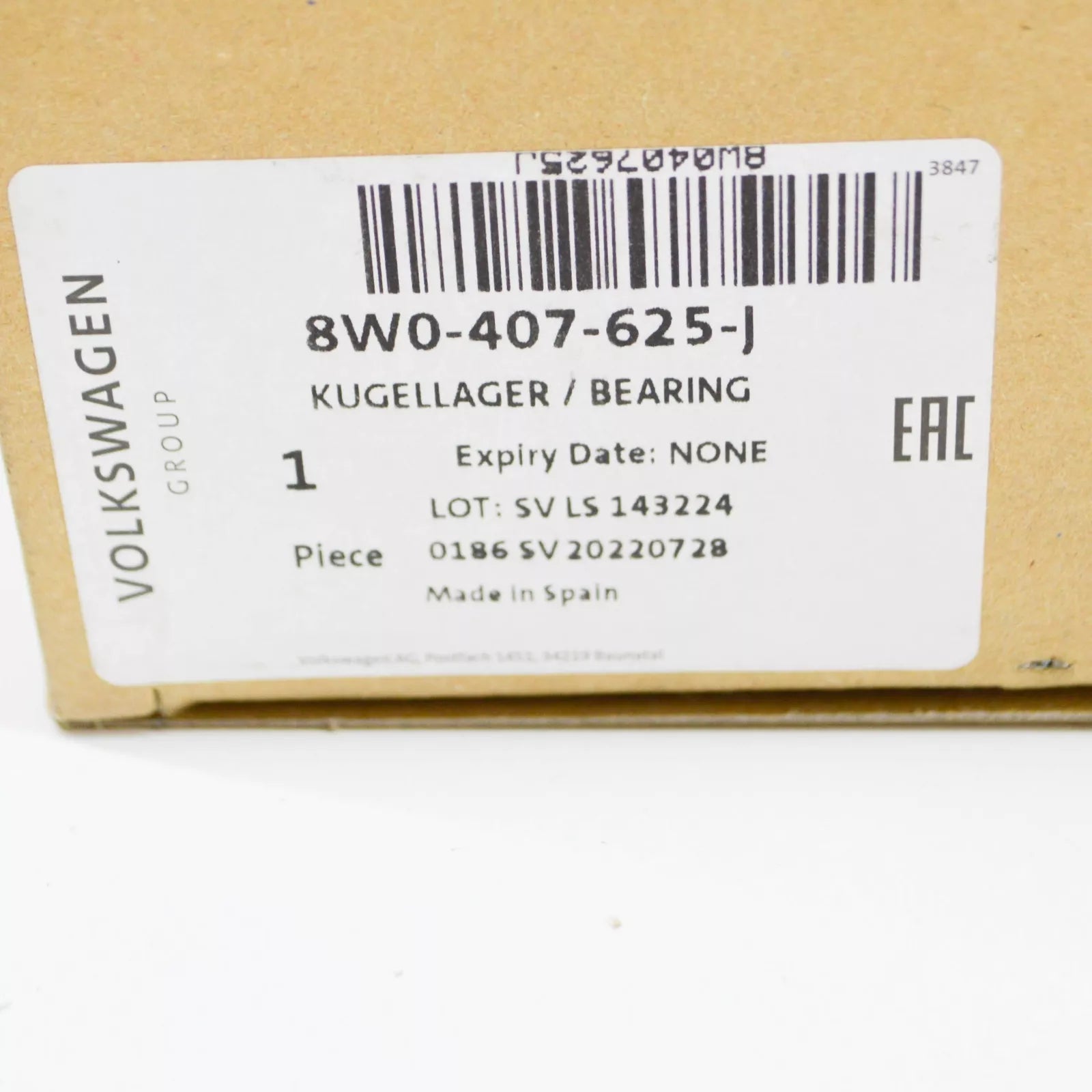 NEW AUDI A4 B9 FRONT WHEEL BEARING 8W0407625J