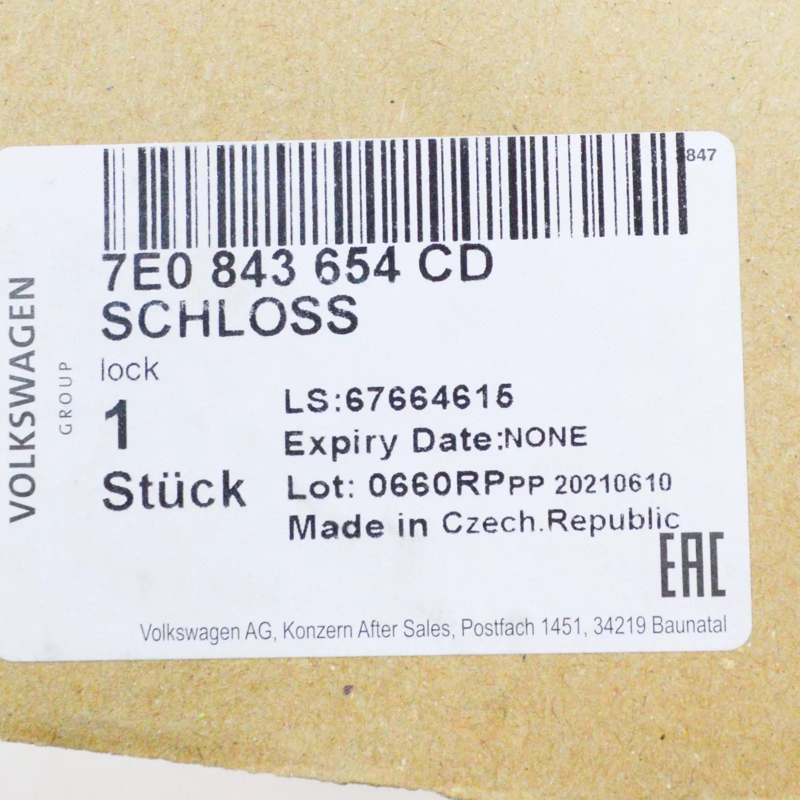 NEW VW TRANSPORTER T6 RIGHT SLIDING DOOR LOCK MECHANISM 7E0843654CD ORIGINAL