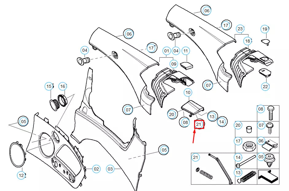 NEW BMW 3 E46 TRIM PANEL REAR CAM FOLLOWER RIGHT REPAIR KIT 51437147720 ORIGINAL