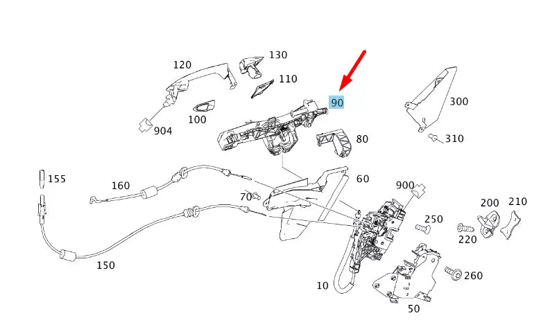 NEW MB C W204 REAR RIGHT OUTER DOOR HANDLE BEARING BRACKET A2047602434 ORIGINAL