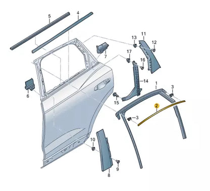 NEW AUDI Q3 F3 REAR RIGHT DOOR WINDOW STRIP MOLDING 83F839644AT94