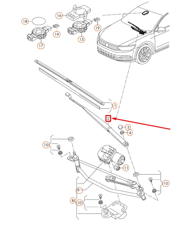 NEW VOLKSWAGEN PASSAT B8 FRONT RIGHT AERO WIPER ARM LHD 3G1955410 ORIGINAL