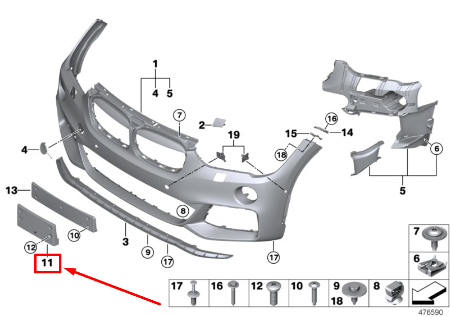 new bmw x1 f48 front bumper licence plate holder 8059896 51118059896 original