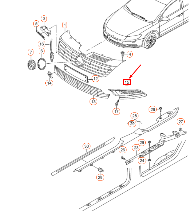 NEW VW CC FRONT LEFT FOG LIGHT OUTER TRIM RING R-LINE 3C8853211AGRU ORIGINAL