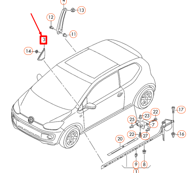 NEW VW UP FRONT RIGHT FENDER MIRROR TRIM PANEL 1S0853274B5AP ORIGINAL