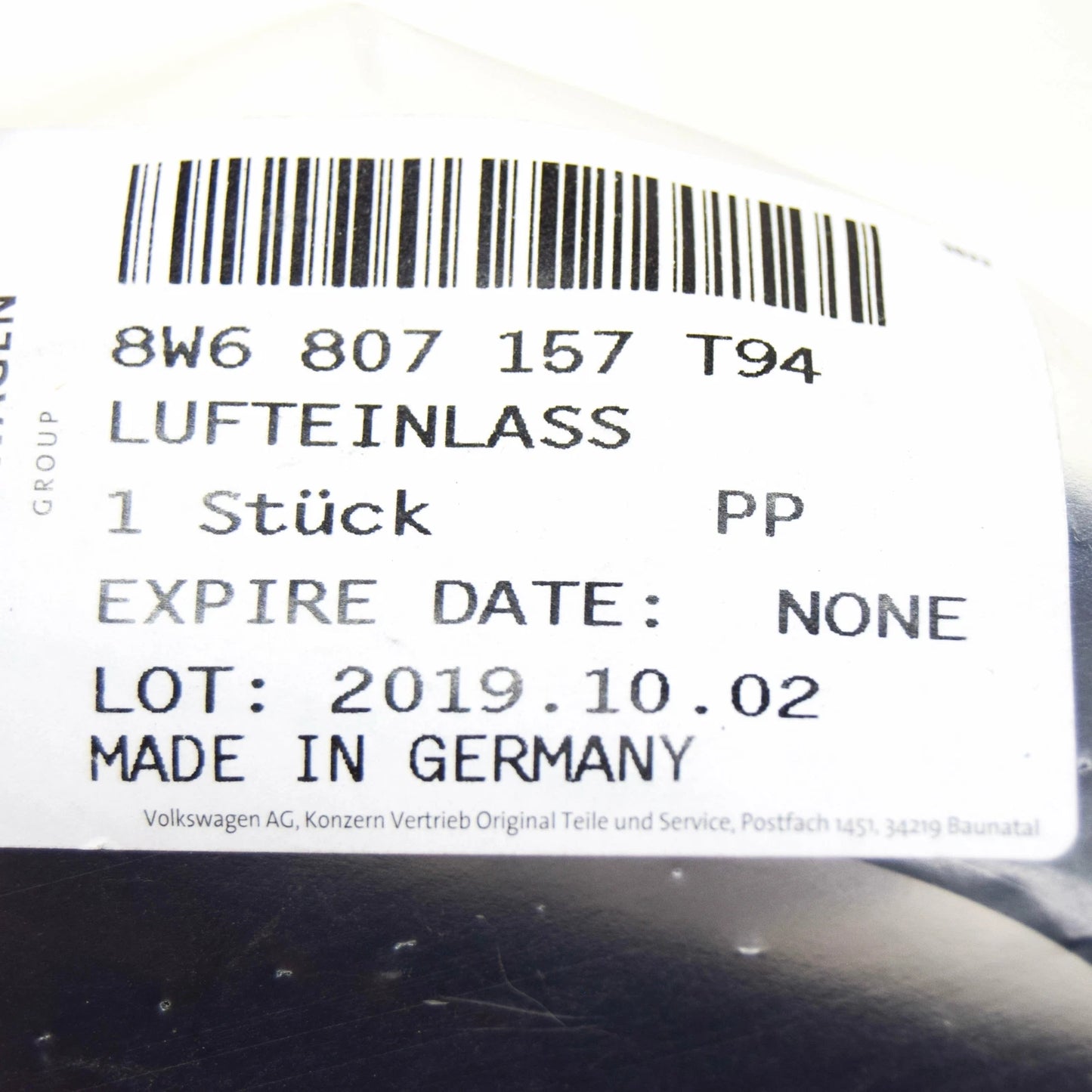 NEW AUDI A5 RS5 8W6 FRONT BUMPER AIR GUIDE COVER DUCT LEFT 8W6807157T94