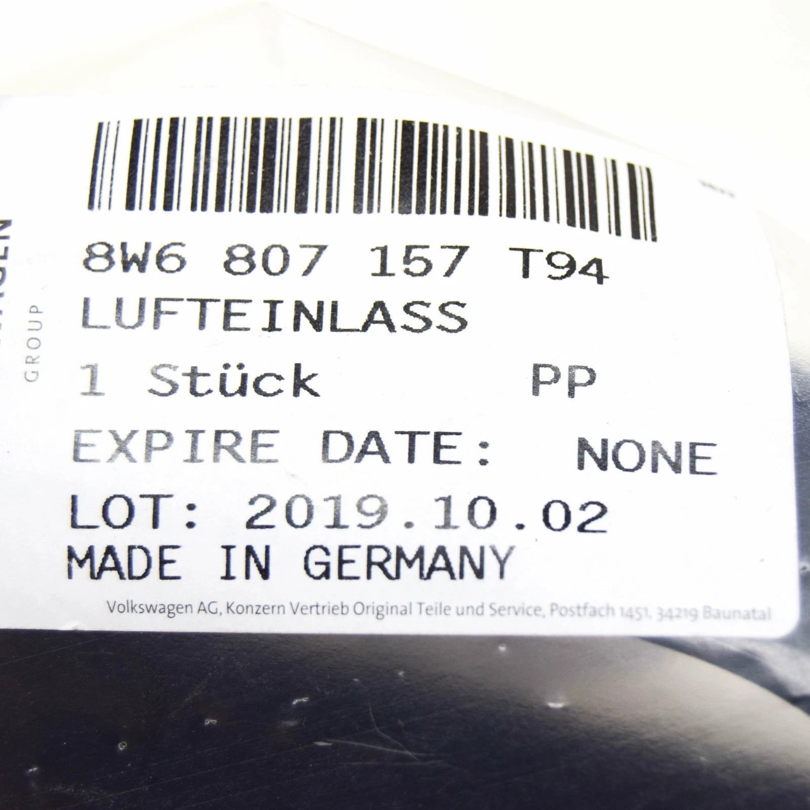 NEW AUDI A5 RS5 8W6 FRONT BUMPER AIR GUIDE COVER DUCT LEFT 8W6807157T94