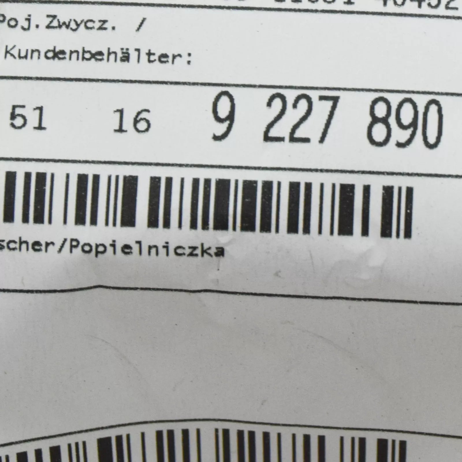 NEW BMW 1 F20 ASHTRAY WITH COVER 51169227890 9227890 2015 ORIGINAL