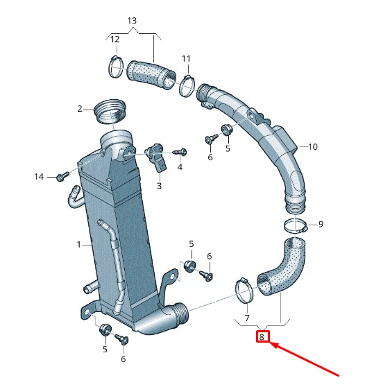 NEW VOLKSWAGEN PASSAT B7 INTERCOOLER LOWER HOSE 3AA145832B ORIGINAL