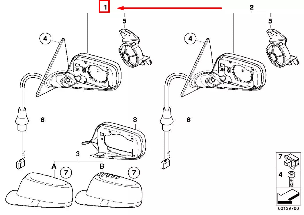 NEW BMW 3 E46 FRONT RIGHT MIRROR HEATED W/MEMORY 51167003450 7003450 ORIGINAL