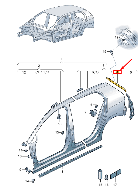 new vw golf cd mk8 rear left quarter panel gutter 5h6809641 original