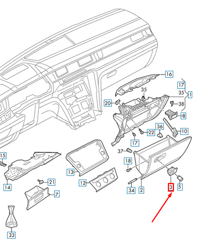 new volkswagen arteon 3h7 glove box opening handle lhd 3g1857147apa2 original